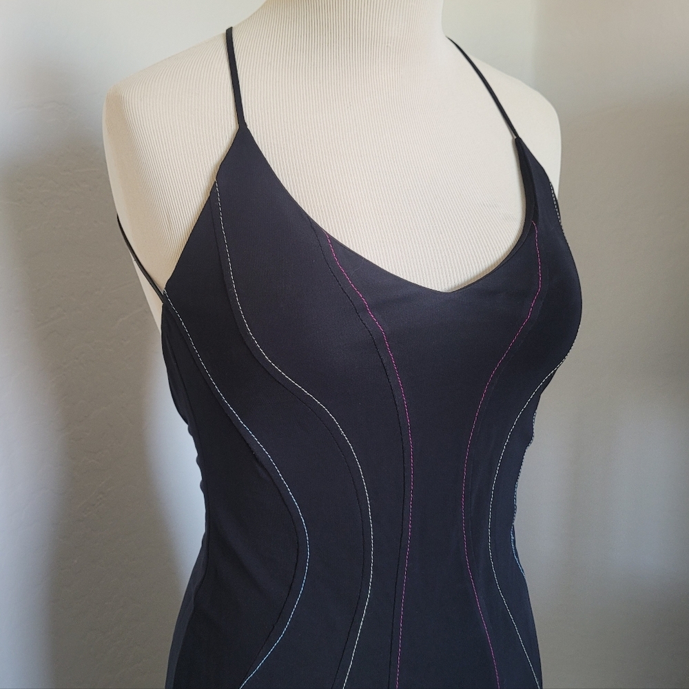 Vintage Y2K Slip Dress Yigal Azrouel Black Mermaid Embroidered Whimsygoth Small - Picture 5 of 7